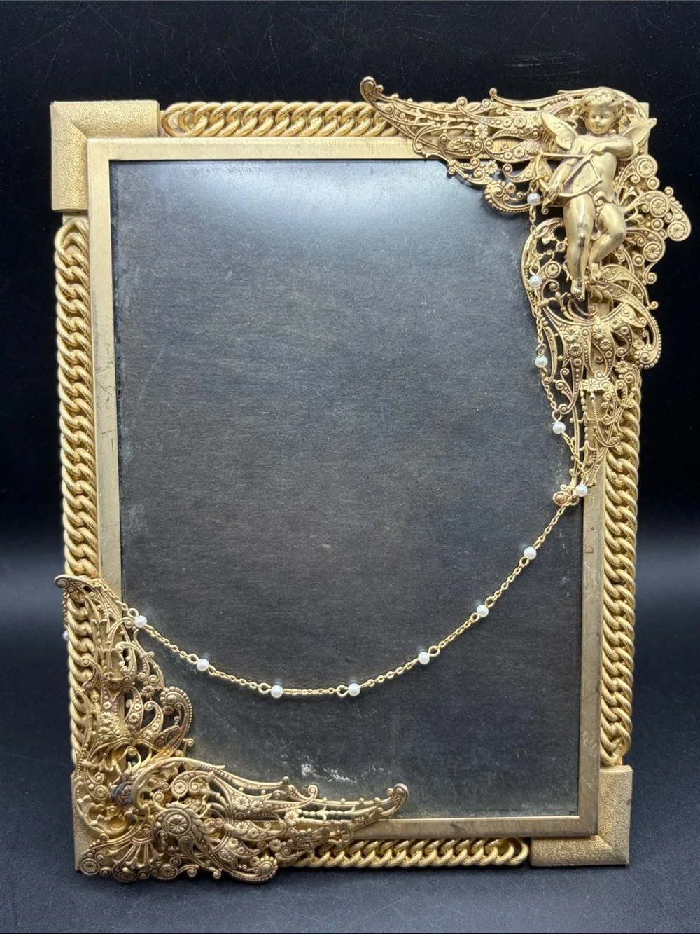 Kirks Folly Collection USA 1987-1988 Vintage Gold Tn Cherub Angel Picture Frame